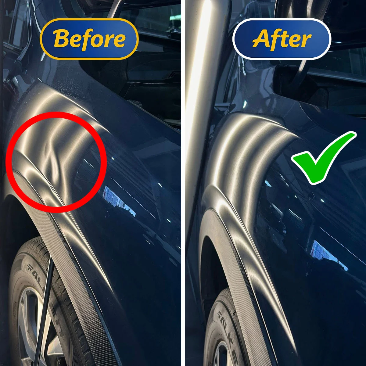 RAM truck quarter panel dent repair before and after by Big Lou's Dent Repair