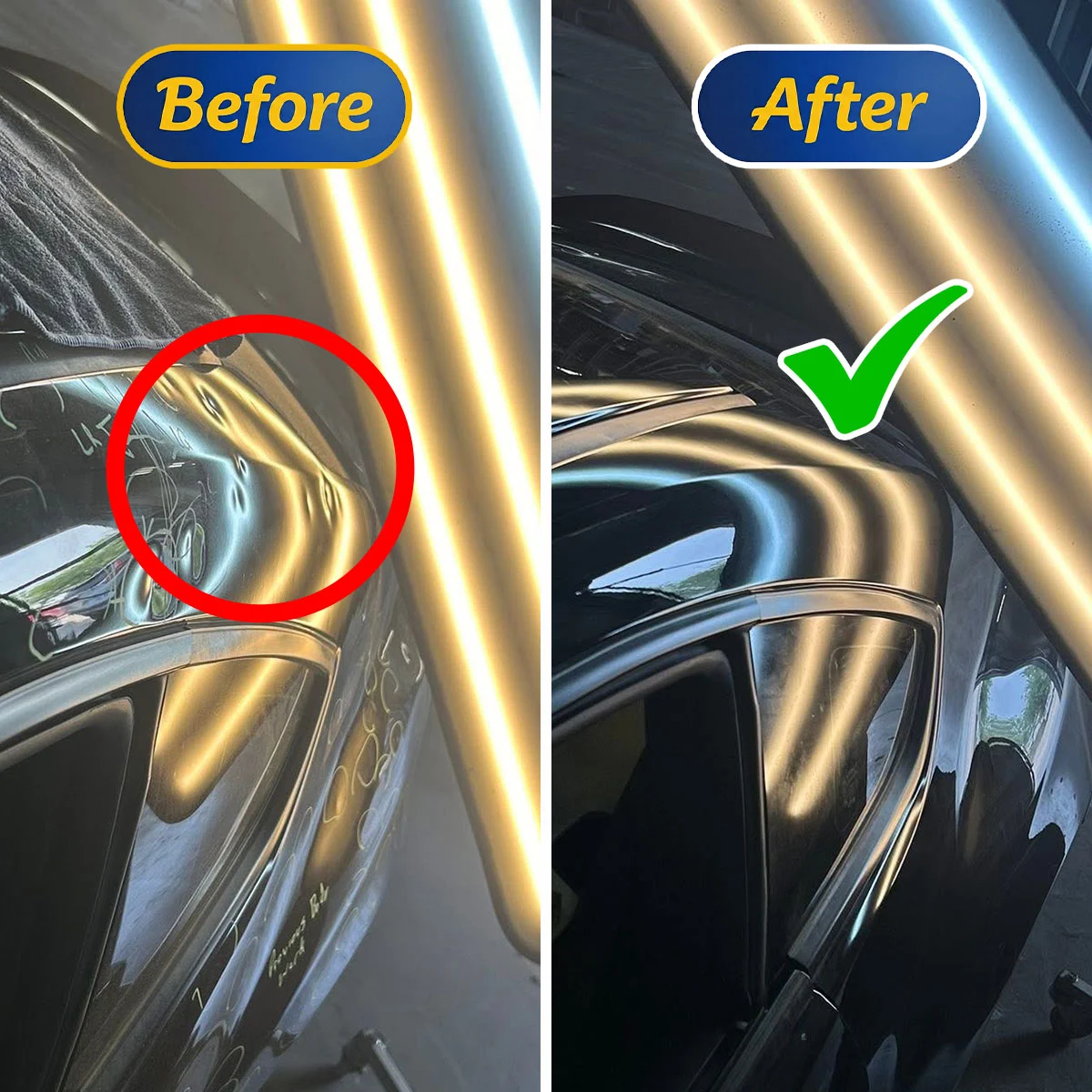 Toyota GR86 roof rail dent repair before and after with factory paint preserved